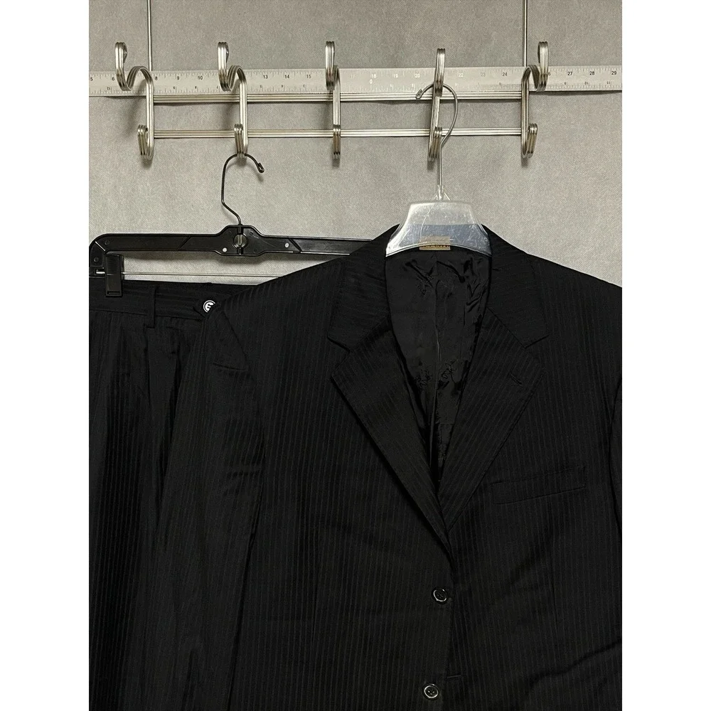 Jos A Bank Suit Men 42L Black Gray Stripes 3B Signature Gold Wool 36X34 P Luxury